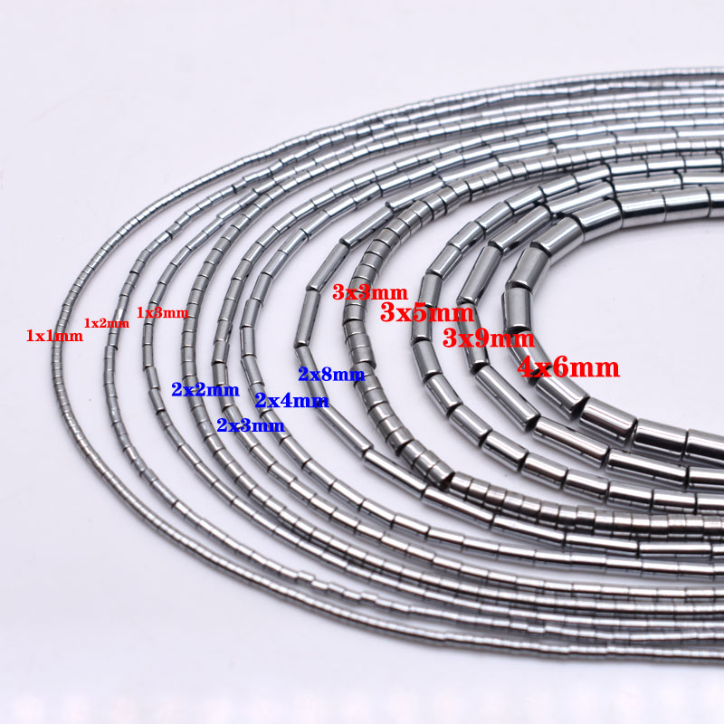 1/2/3/4Mm Manik-manik Batu Hematit Alami Tabung Barel Manik-manik Silinder Manik Hematit Manik-manik Spacer untuk Membuat Perhiasan Aksesoris DIY 15"