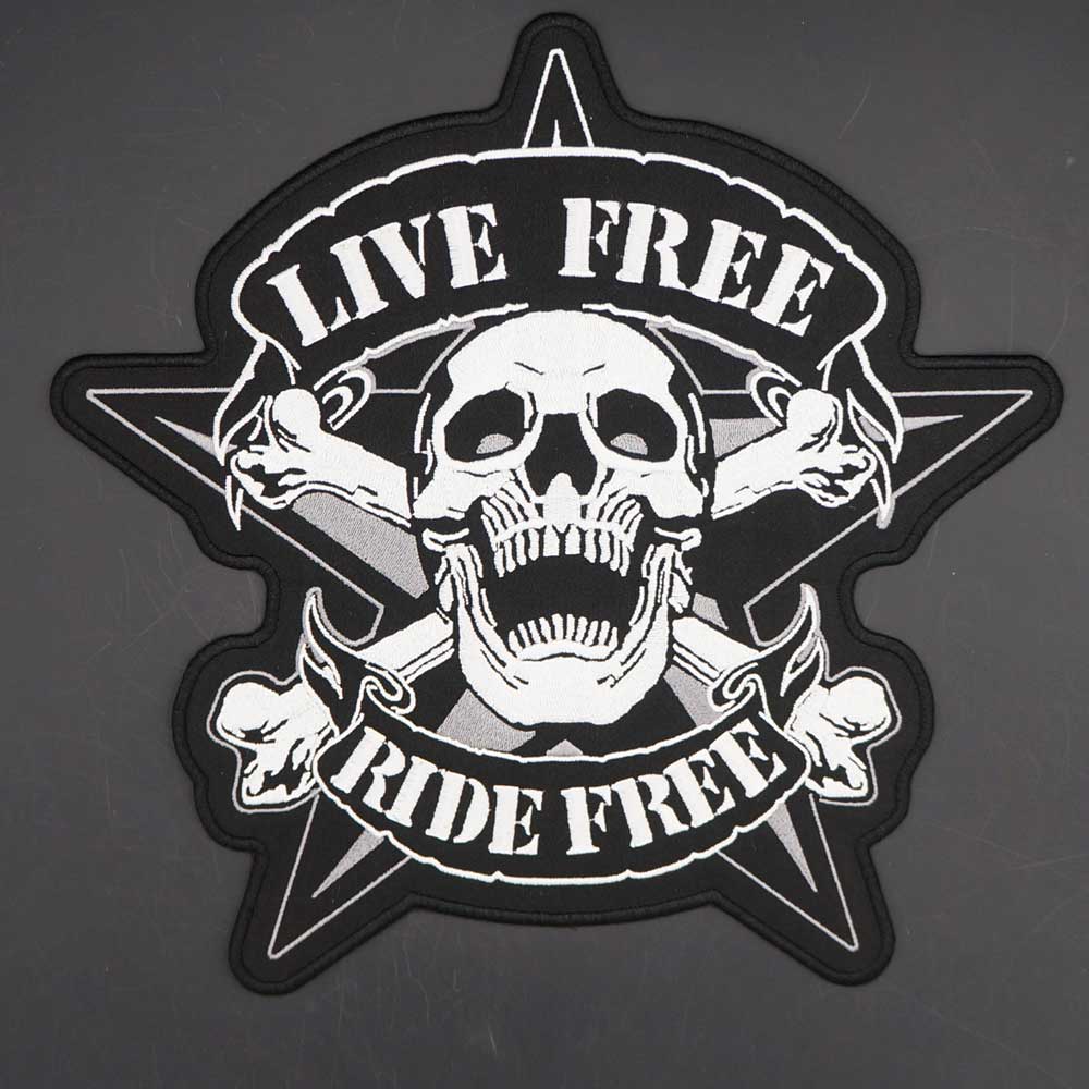 Duża czaszka LIVE FREE RIDE FREE Haftowane naszywki na kurtkę z tyłu MC Motorcycle Biker
