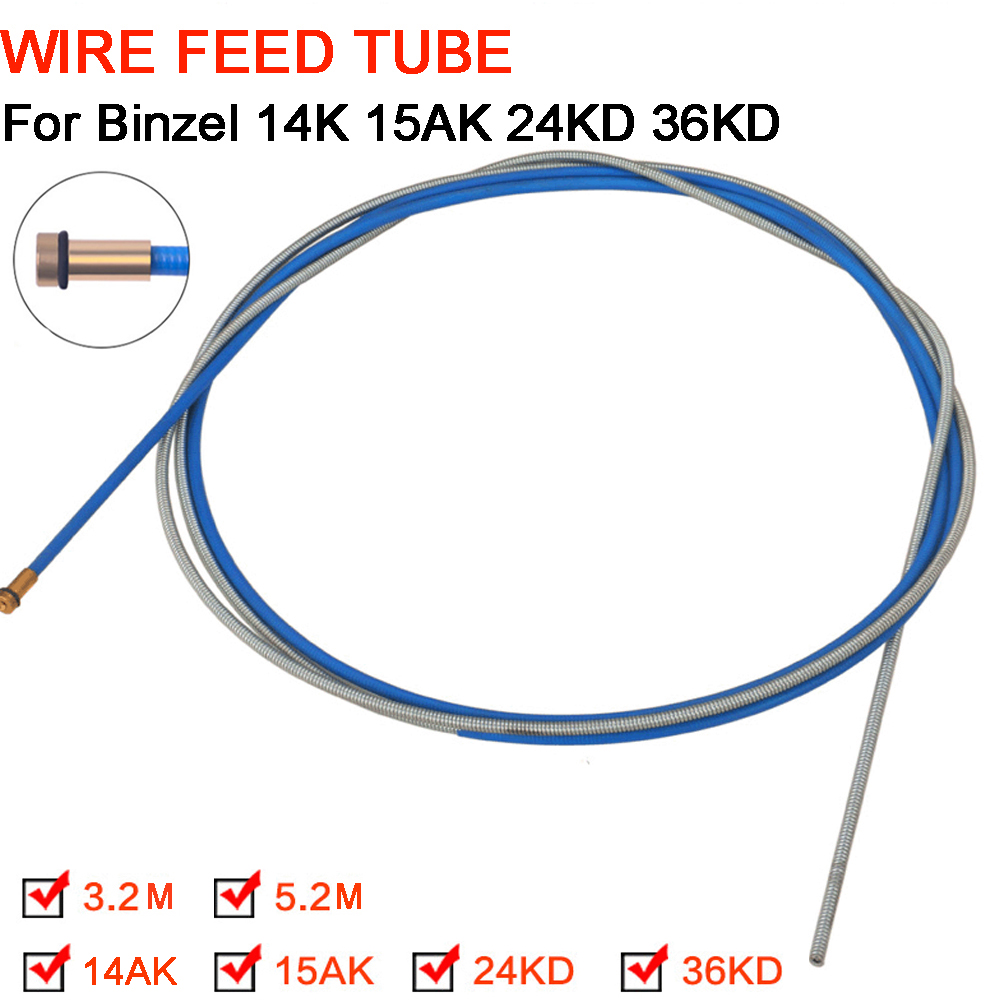 Consumíveis de Tubo de Alimentação, Máquina de Solda MIG, Binzel 14K, 15AK, 24KD, 36KD, Tocha, 3,2 m, 5,2 m, 1Pc