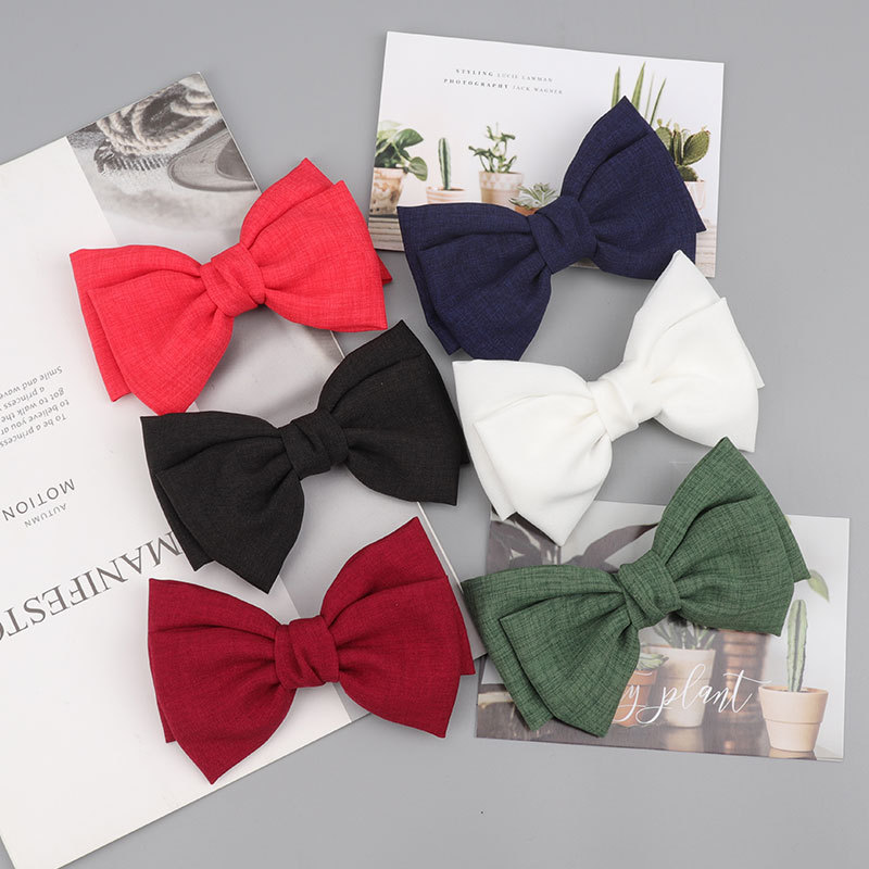 Zoete Handgemaakte Dubbele Gelaagde Vlas Stof Strik Haar Baret Clip Voor Vrouwen Meisjes Eenvoudige Effen Haar Pin Haar Grip Hoofdtooi