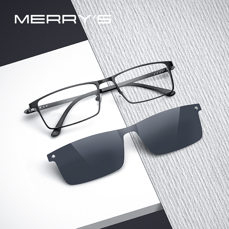 MERRYS DESIGN 2 en 1 aimant polarisé pince lunettes cadre hommes alliage de titane lunettes cadre carré lunettes S2304