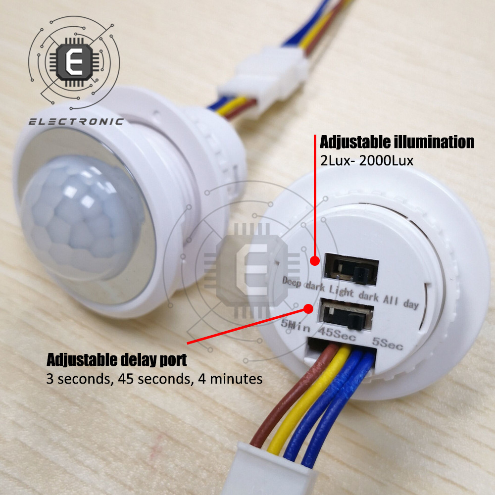 Detector infrarrojo PIR LED AC 85V-265V, interruptor de Sensor de movimiento infrarrojo IR, interruptor de retardo de tiempo ajustable para inducción de iluminación del hogar