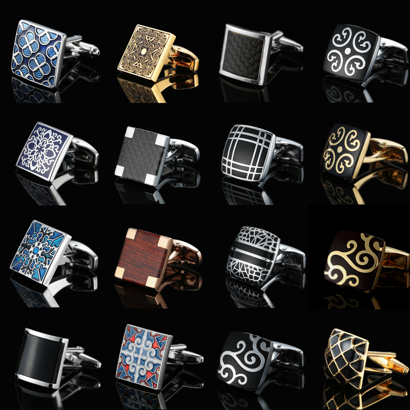 Nova alta qualidade mogno fibra de carbono esmalte tecnologia retro padrão abotoaduras moda masculina camisa francesa abotoaduras