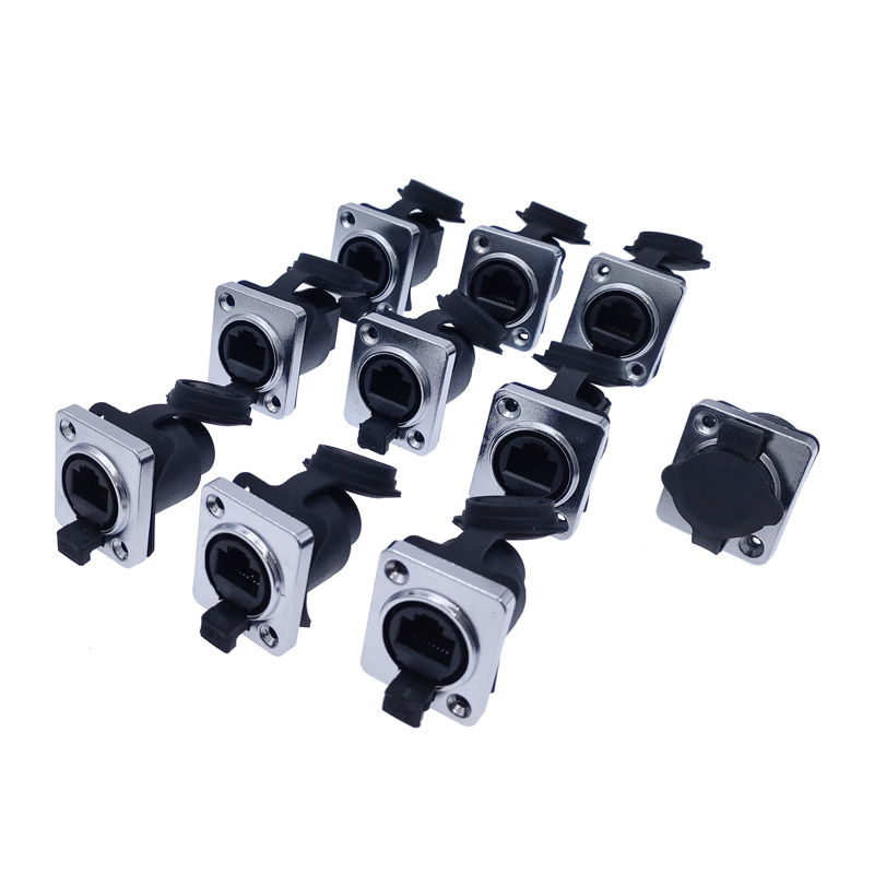 10 ชิ้น RJ45 กันน้ำ IP65 ตัวเชื่อมต่อเครือข่ายพร้อมฝาครอบยาง 8p8c D ประเภทแผงเมาท์ซ็อกเก็ต RJ45 ตัวเชื่อมต่ออีเธอร์เน็ต