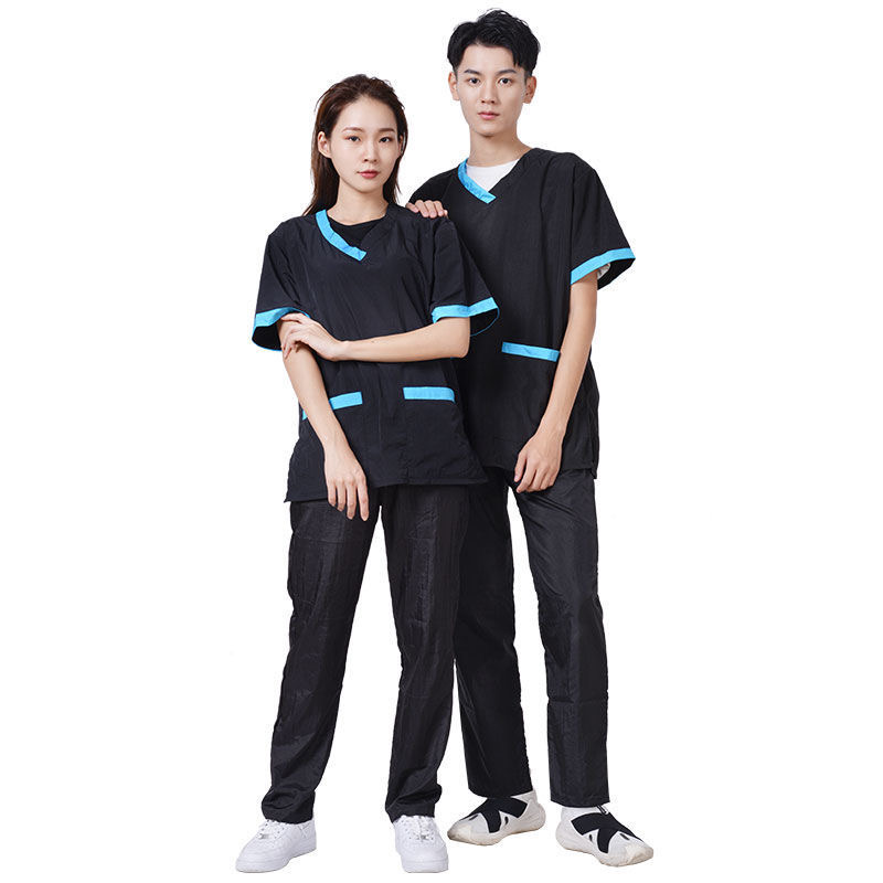 Individuelles LOGO Pet Shop Groomer Arbeit Kleidung Anzug Wasserdichte Anti-statische Pet Overalls Salon Barber Friseur Schürze G1004