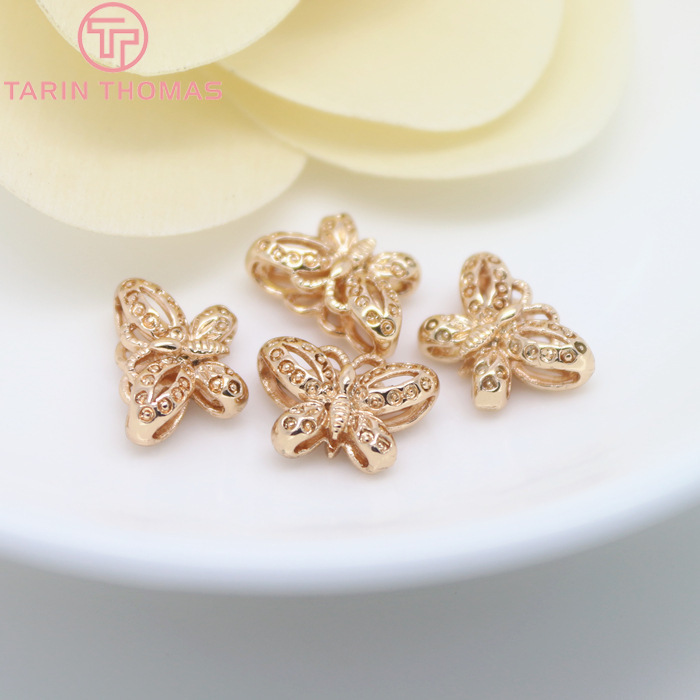 (810)6 pçs 12x8.5mm 24k champanhe ouro cor banhado a bronze borboleta espaçador contas pulseira contas de alta qualidade jóias acessórios