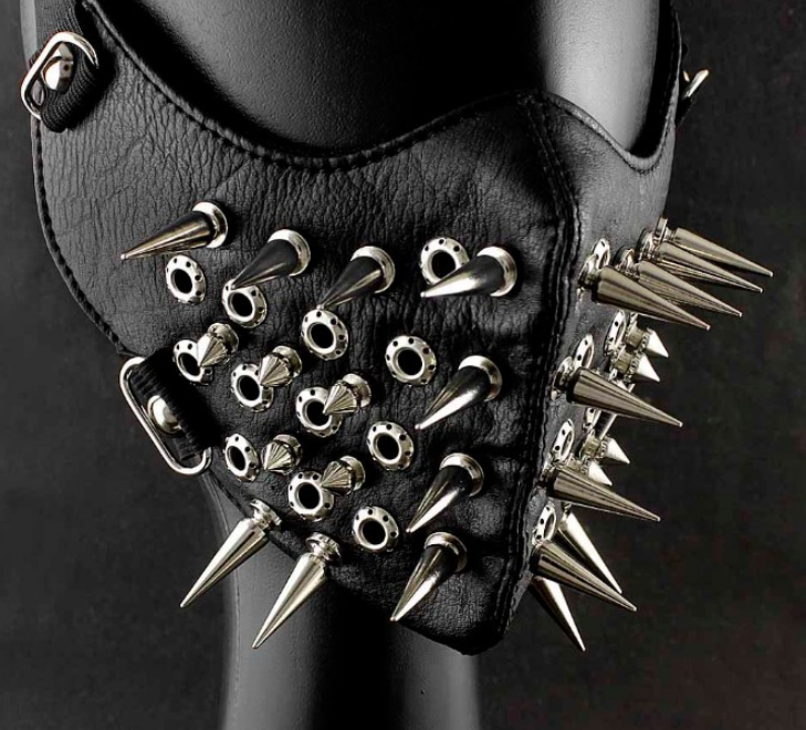 Cool ยาว Spike Studded Steampunk หนังหนาผ้าฝ้ายฤดูหนาวหน้ากาก Biker Rock และแถวยาว Spikes Performance Cosplay Party Mask