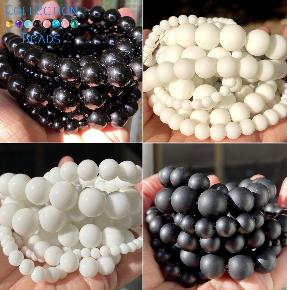 Perles en pierre naturelle 4/6/8/10/12mm, blanc, noir, vernis mat, Agates Onyx, perles rondes lisses pour la fabrication de bijoux, Bracelet à bricoler soi-même