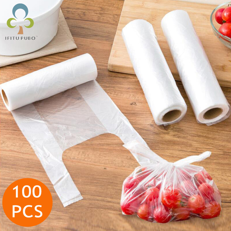 100 pçs transparente rolo sacos de plástico de manutenção fresca de saco de poupança de alimentos a vácuo 3 tamanhos sacos de armazenamento de alimentos com alça manter fresco zxh