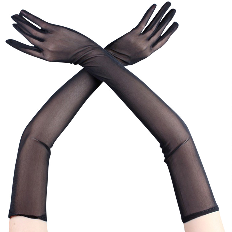 Sexy Spitze Dünne Schwarze Hohl Transparente Lange Handschuhe Weiche Atmungsaktive Feste Net Garn Frauen Mann Leistung Party Elastizität