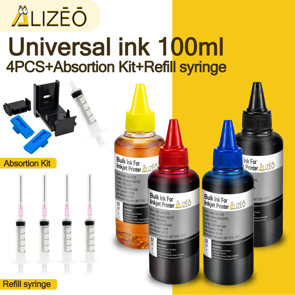 Tinta de impresora Universal para Canon, Epson, HP, Brother, Kit de recarga de tinta, botella de 100ml, cartucho de tinte de 4 colores, Ciss EcoTank