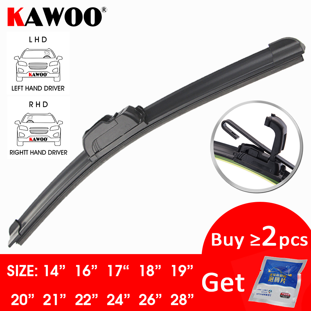 Kawoo lâmina de limpador de carro, gancho em u, universal, sem moldura, lâminas de borracha para limpeza de para-brisa de carro, 14 "16" 17 "18" 19 "20" 21 "22" 24 "26" 28"