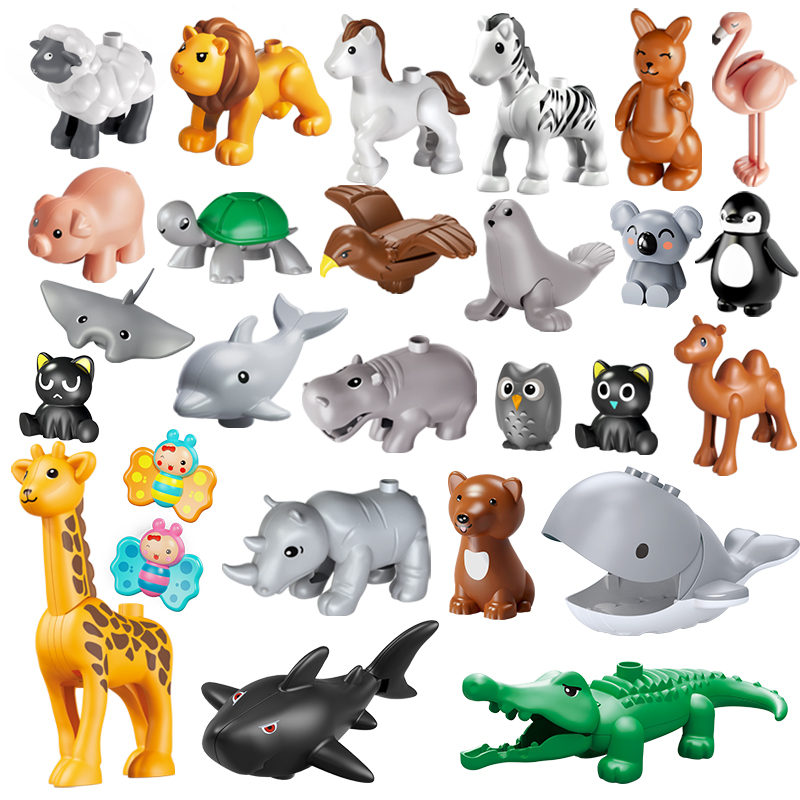 75 estilos de blocos de construção de tamanho grande, acessórios de animais, blocos de figuras, leão, panda, tijolos diy, brinquedos de montagem para crianças, presentes