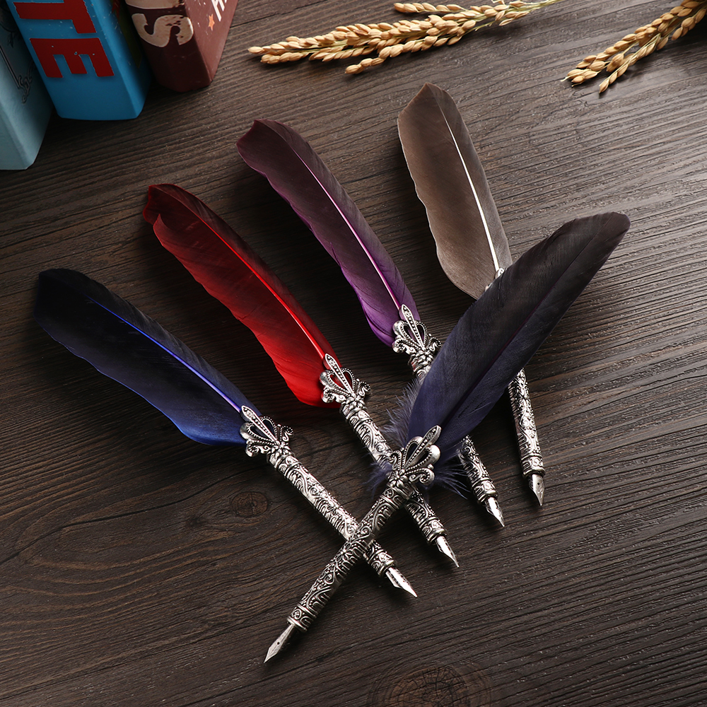 1 Set Multicolor Retro Quill Dip Pen turchia piuma penna Quill obliquo + 5 pennini + Set penna strumenti di scrittura regalo forniture scolastiche per ufficio