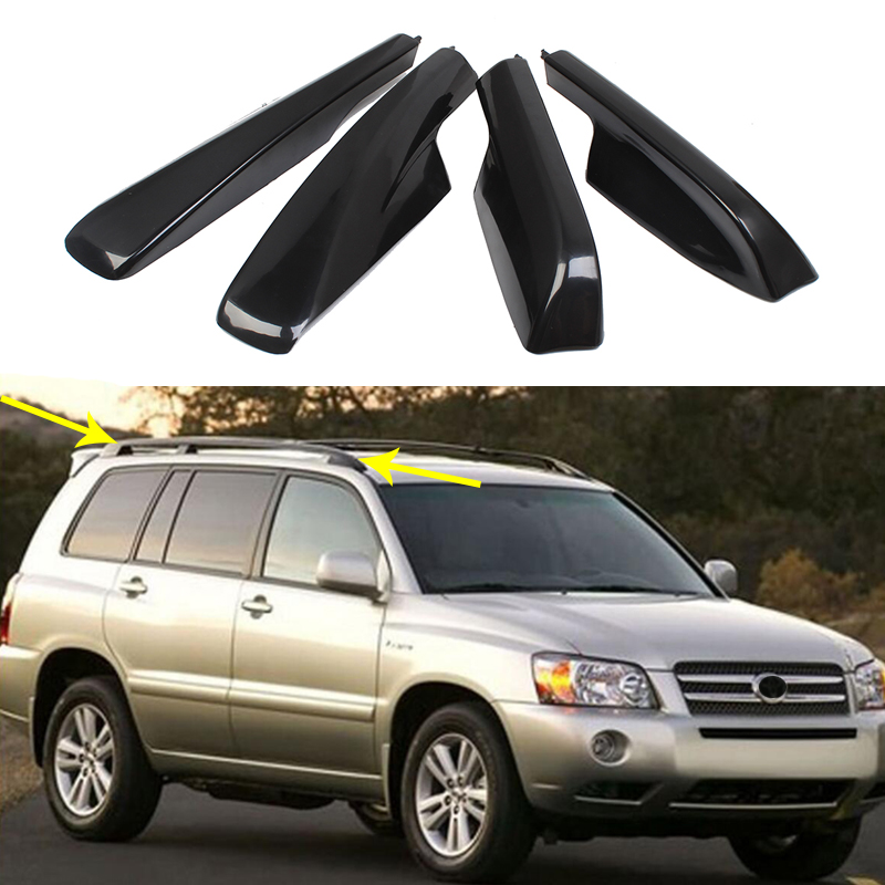 Couverture de porte-bagages de toit, barre, Rail, coque d'extrémité, noir, 4 pièces de rechange pour Toyota Highlander XU20 2001 – 2003 2004 2005 2006 2007
