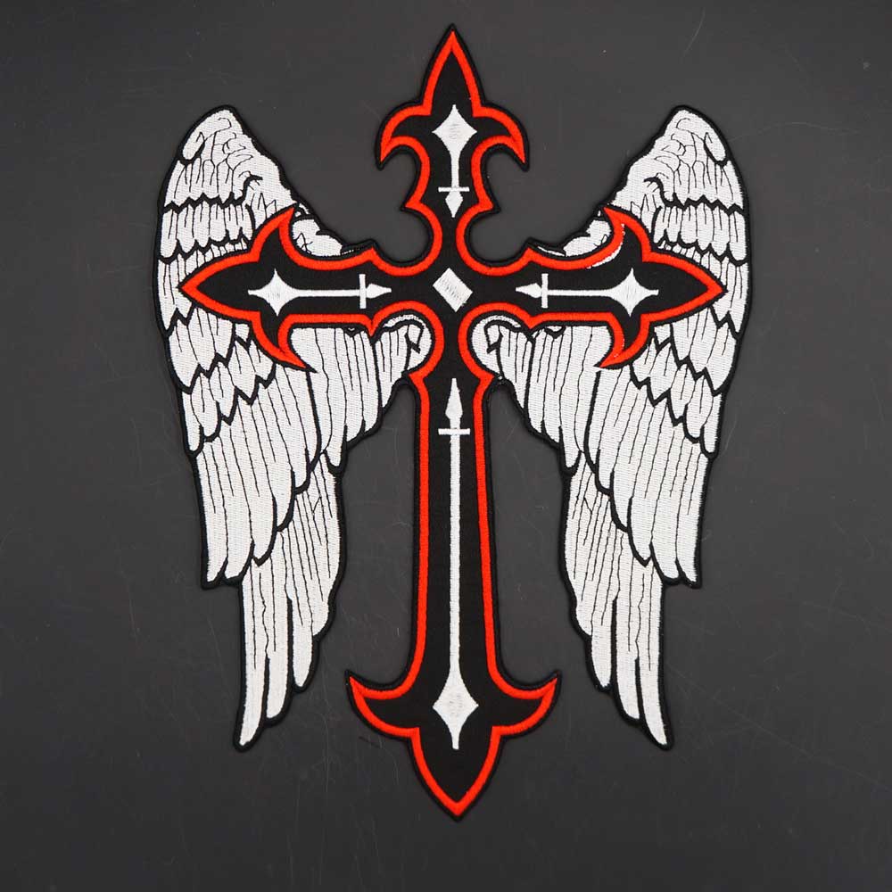 Patch brodé chrétien avec ailes croisées, patchs de motard pour vêtements, veste, support thermocollant