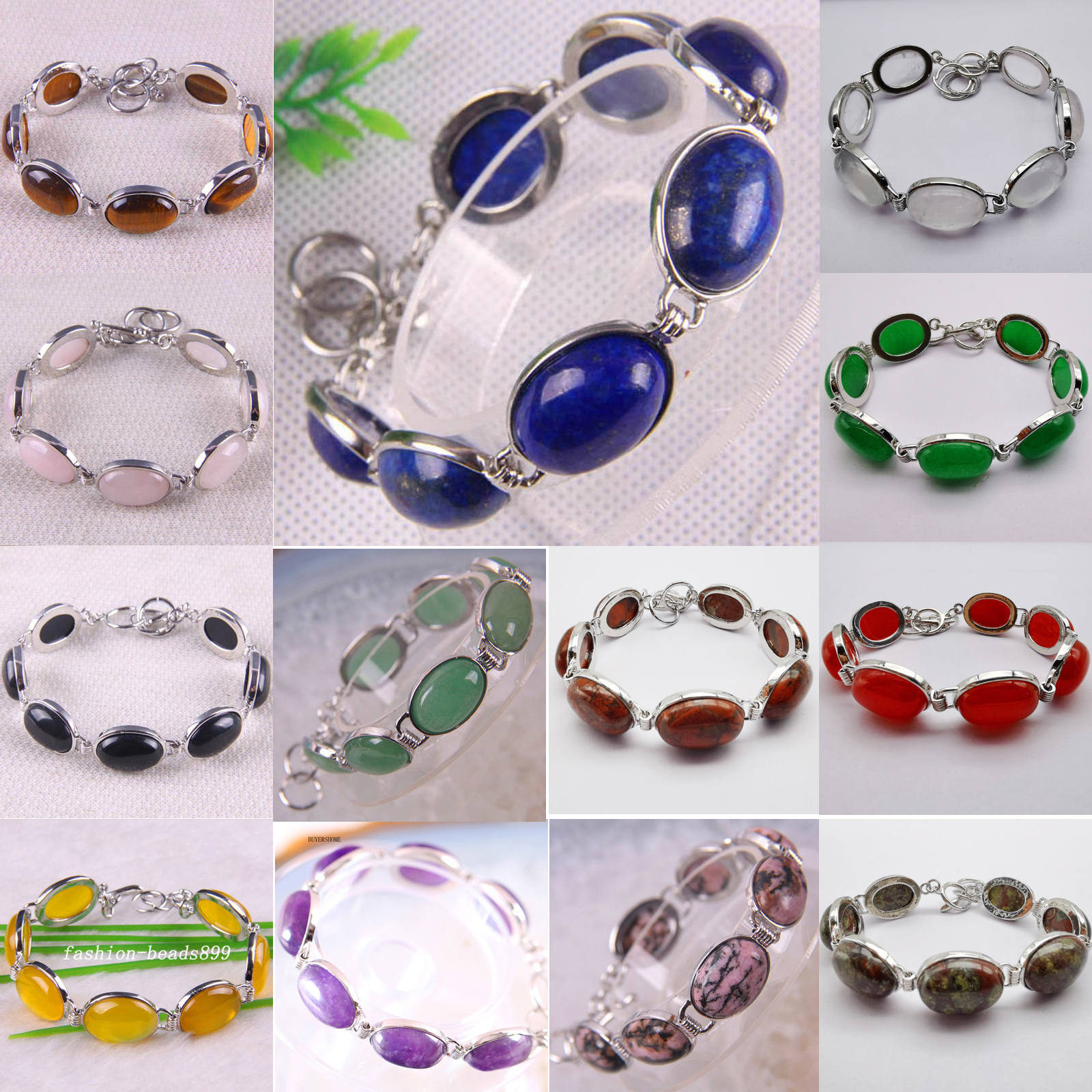 Joyería hecha a mano, pulsera de ópalo blanco para mujer, cuentas de cabujón de cabina ovalada, pulsera de ónix negro de Rodonita rosa Natural ajustable