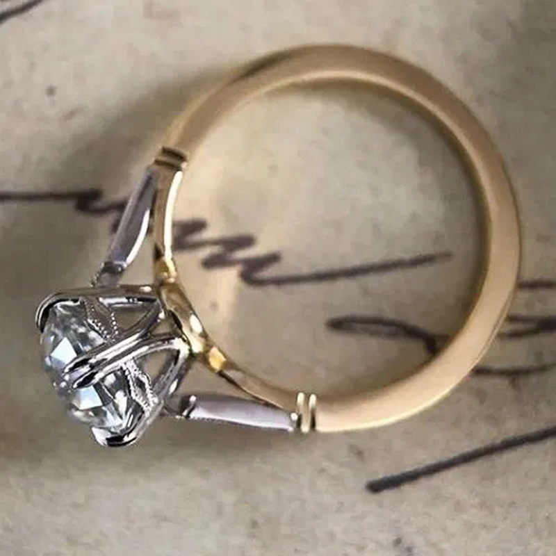 Huitan discreto rodada anéis de zircônia cúbica para as mulheres de casamento anel de noivado acessórios elegantes nova moda dois tons de jóias