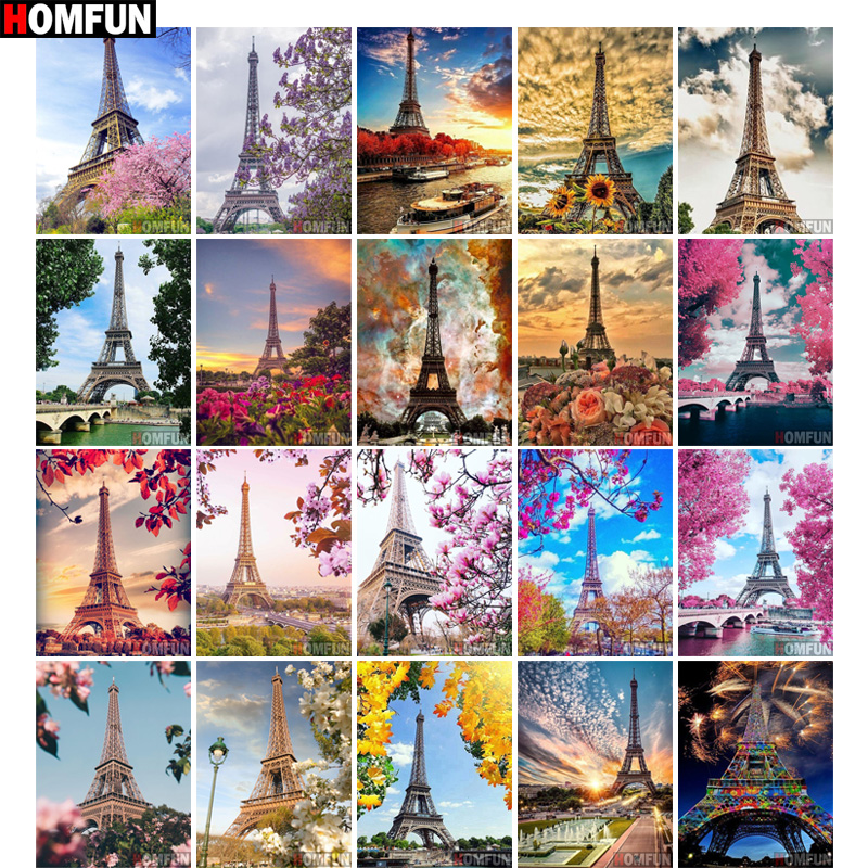 HOMFUN plein carré/rond perceuse 5D bricolage diamant peinture "tour Eiffel Paris" 3D diamant broderie point de croix décor à la maison cadeau