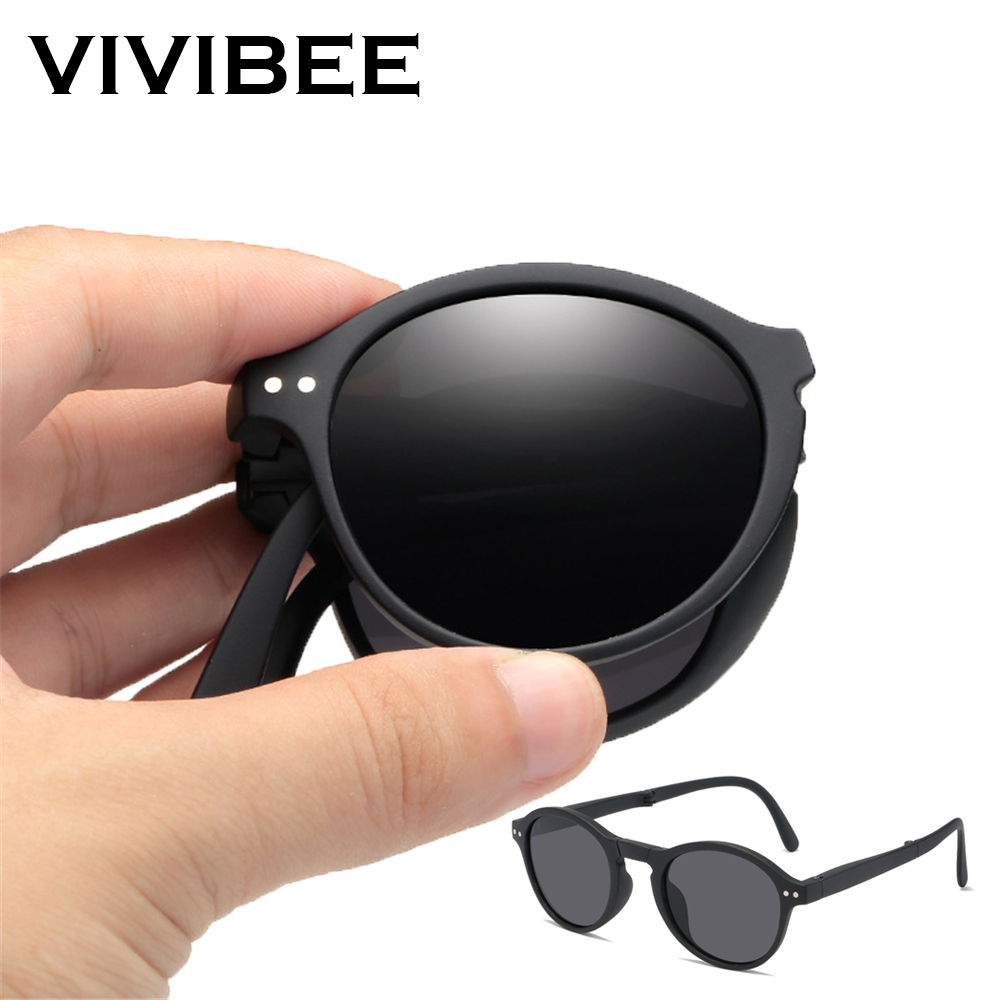 VIVIBEE Kacamata Hitam Lipat Persegi Wanita 2026 Produk Tren Hitam UV400 Kacamata Engsel Pegas Pria Kacamata Hitam Cermin Retro Merah