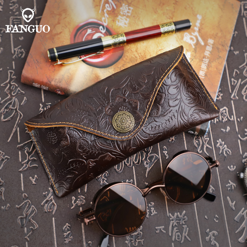 Weiche handgemachte echtes Leder Brillenetui Sonnenbrille Schutzhülle Vintage Brillen Aufbewahrungstasche Anti-Kratz-Schnalle