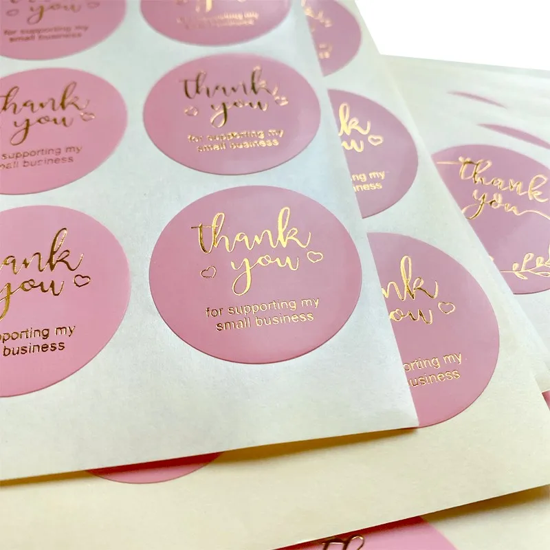 120pcs/lot Round Thank You Bronzing font Pink sealing sticker supporting my small business Students 35MM