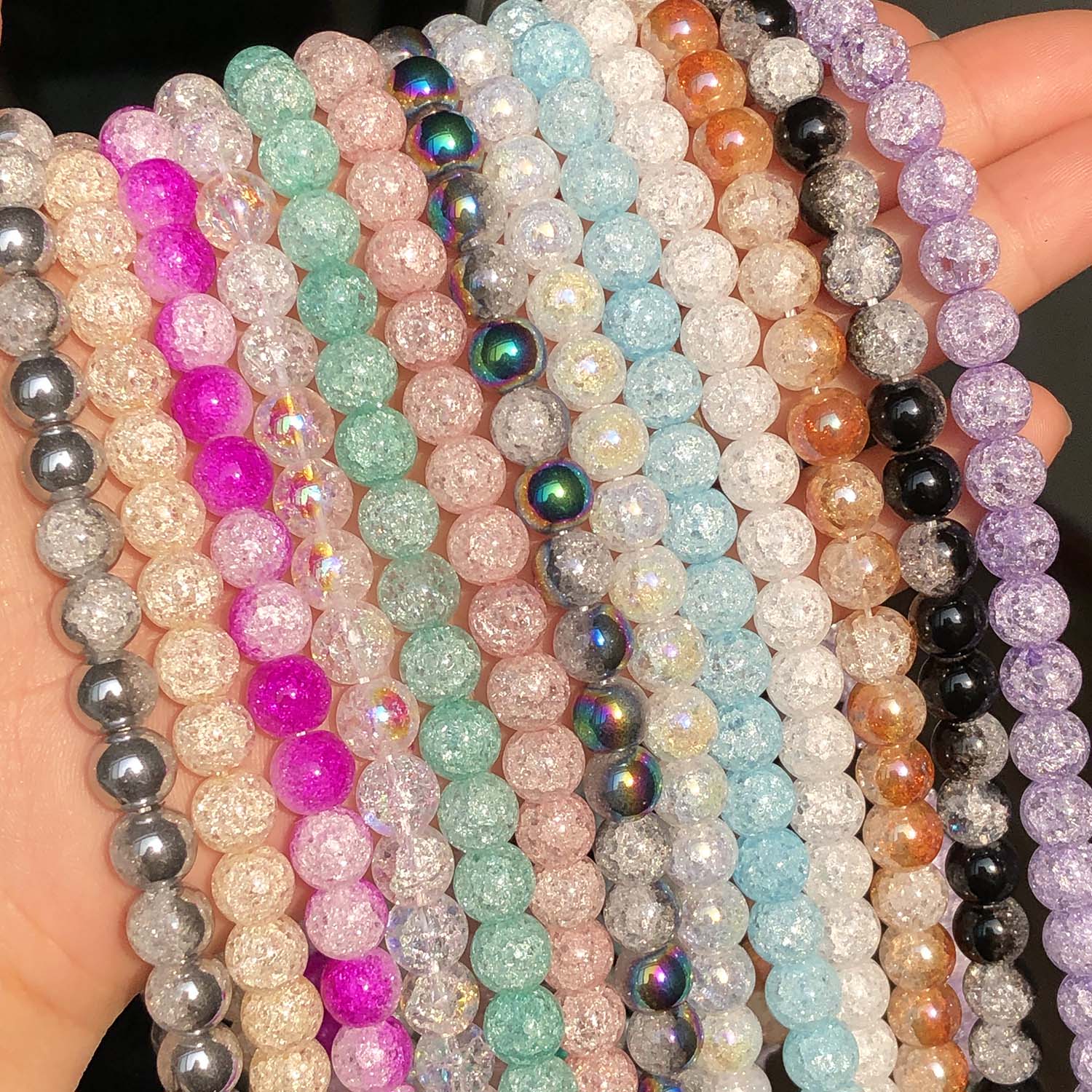Cuentas de cristal agrietadas de nieve Multicolor, cuentas espaciadoras sueltas redondas de 4, 6, 8, 10 y 12mm para fabricación de joyas DIY, pulsera y pendientes de 15 pulgadas