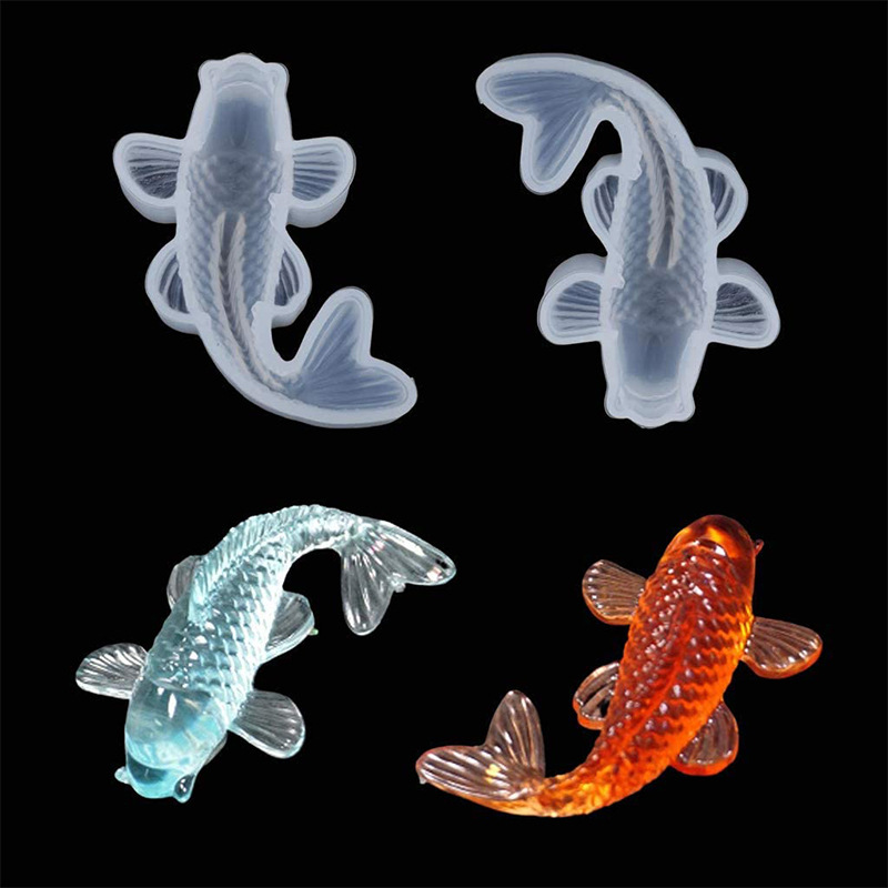 Adorno tridimensional de Koi, molde de goteo de resina epoxi de cristal, llavero artesanal, espejo, molde de silicona, almacenamiento de decoración del hogar