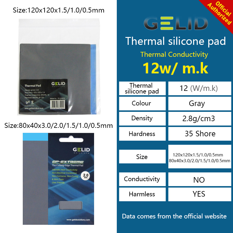 Gelido GP-EXTREME almofada térmica cpu/gpu placa gráfica placa-mãe almofada de alto desempenho dissipação de calor almofada de silicone multi-tamanho 12w