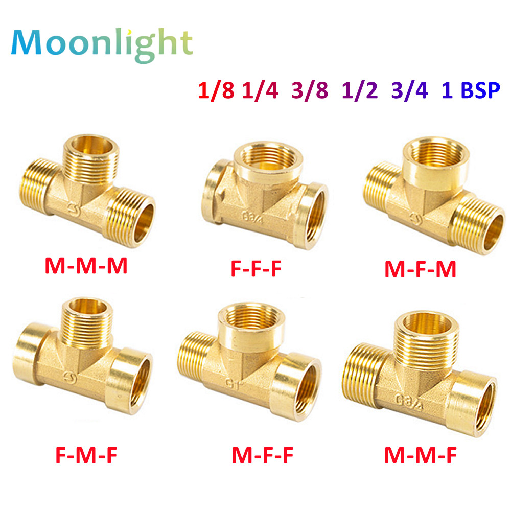 Pneumatic Plumbing Brass Pipe Fitting Male/Female Thread 1/8" 1/4" 3/8" 1/2" BSP Tee Type Copper Fittings Water Oil Gas Adapter