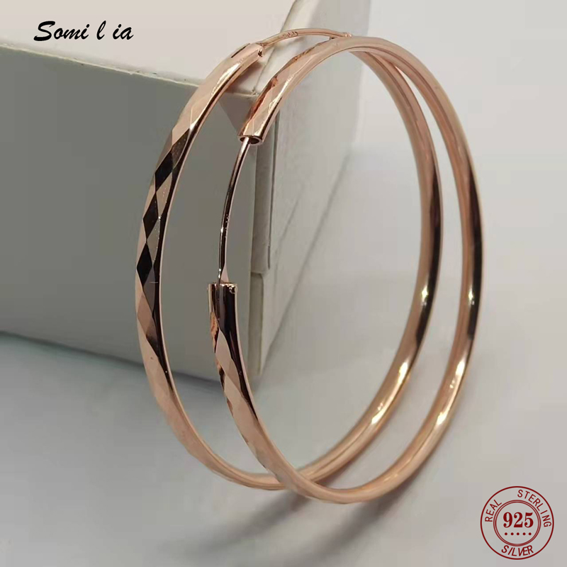 Somilia-pendiente redondo de oro rosa para mujer, nueva colección, pendientes de aro grandes de 100% Plata de Ley 925, joyería de moda para mujer