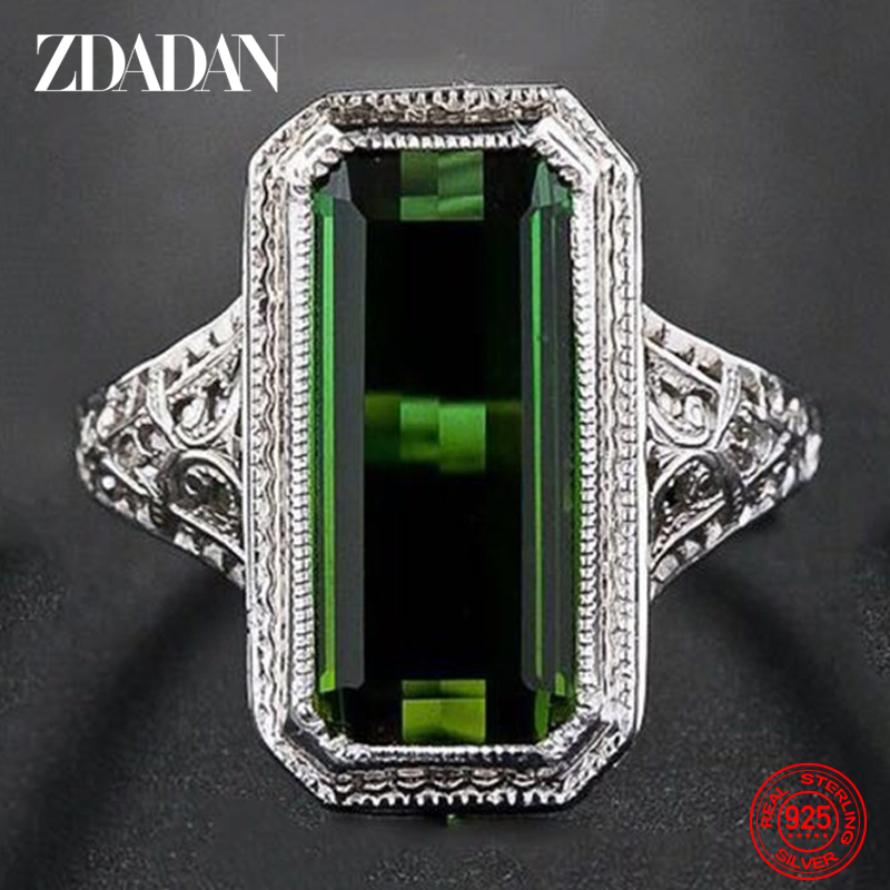 ZDADAN 925 เงินสเตอร์ลิงบิ๊กสแควร์มรกตแหวนพลอยสําหรับงานแต่งงานของผู้หญิงเครื่องประดับขายส่ง