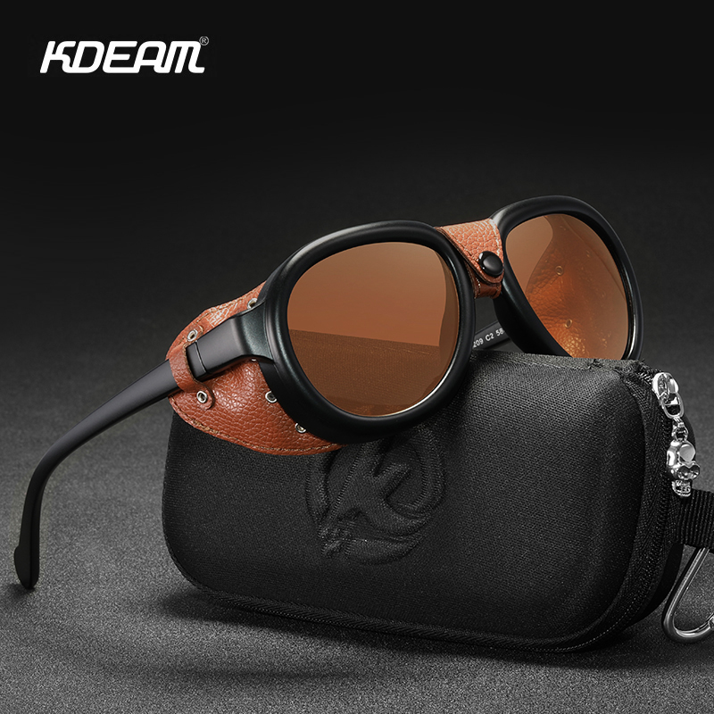 KDEAM luxe Steampunk pilote lunettes de soleil hommes et femmes en cuir souple bouclier lunettes UV400 Protection KD2095