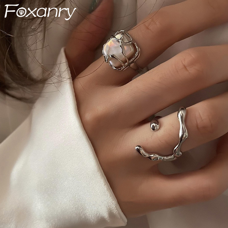 FOXANRY INS Mode Silber Farbe Finger Ringe für Frauen 2022 Heißer Verkauf Kreative Einfache Unregelmäßige Geometrische Partei Schmuck