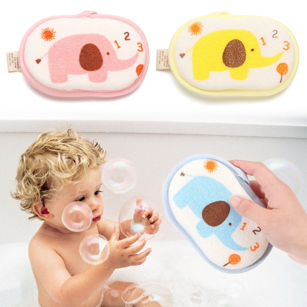 Depurador de toallas de baño, cepillo de esponja de baño, cepillo de ducha de bola de baño de algodón, patrón de elefante, esponja de baño para frotar para niños