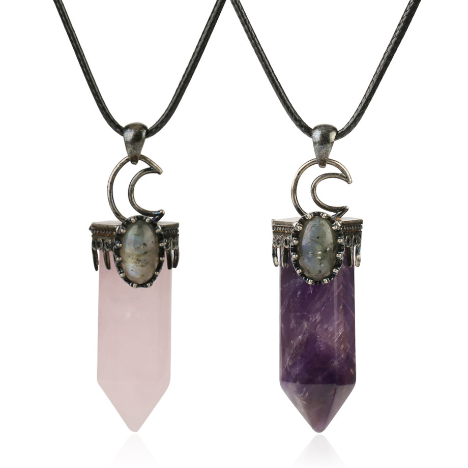 1 Buah Hadiah Perhiasan Kalung Amethyst Kristal Putih Quartz Mawar Piramida Energik Liontin Kristal Batu Alam Spiritual