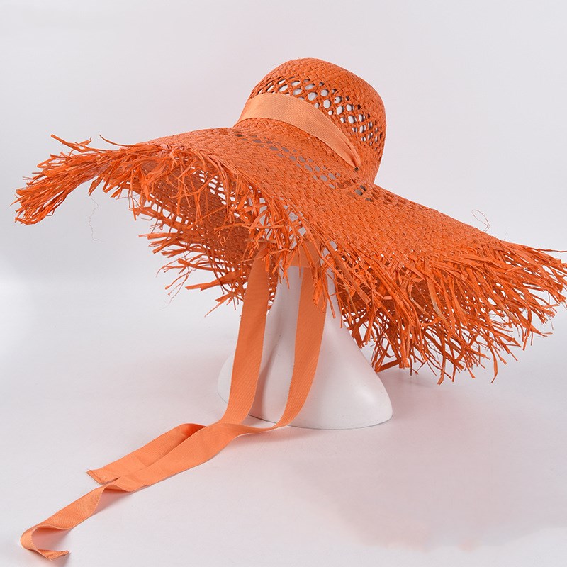 Chapeau de paille pour femmes, grand avant-toit, plage, vacances, photo, crème solaire, personnalité, style européen, rpm, été