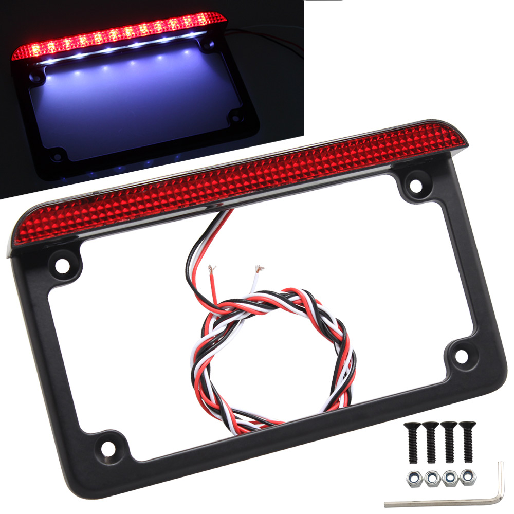 Support de plaque d'immatriculation rectangulaire LED pour moto, 6 pouces, avec feu arrière, pour Harley, Honda, Yamaha, Suzuki, Kawasaki, Triumph, universel