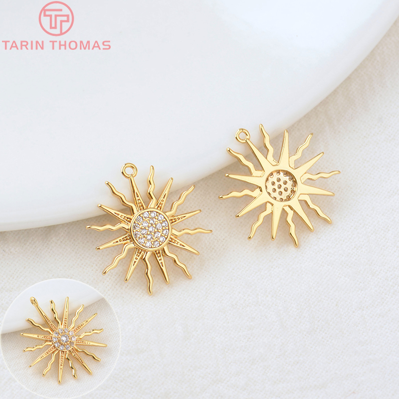 (855)4 pièces 16x18MM trou 1MM 24K couleur or laiton et Zircon soleil breloques pendentifs haute qualité bijoux à bricoler soi-même résultats accessoires