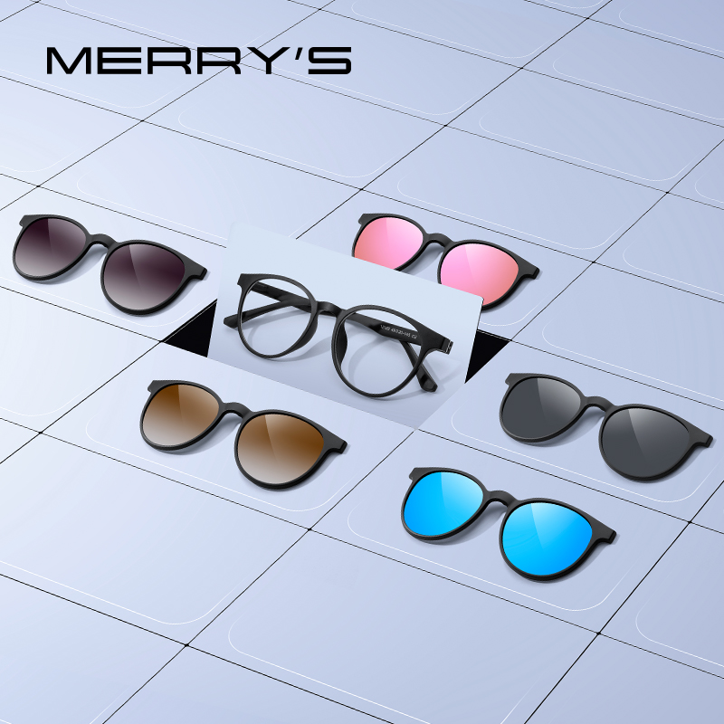 Merrys design 5 em 1 ímã polarizado clipe óculos quadro feminino óculos redondos quadro óculos s2320