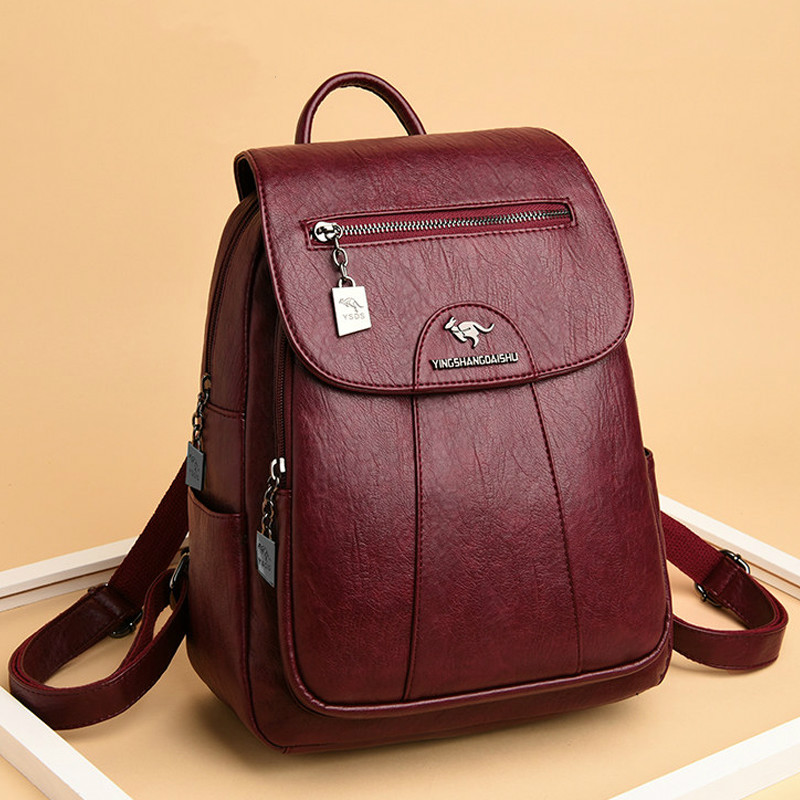 Mochilas vintage de couro macio para mulheres, sacos de viagem casuais para senhoras, sacos de ombro femininos, sacos escolares, 7 cores