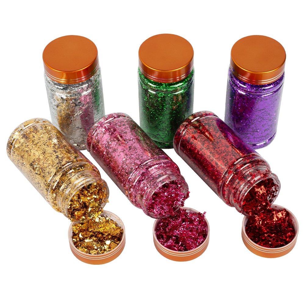 Fragmentos de flocos de folha de ouro de imitação, folhas de folha de ouro rosa, flocos de pintura dourada, decorações de unhas, flocos de folha de ouro 3g/garrafa