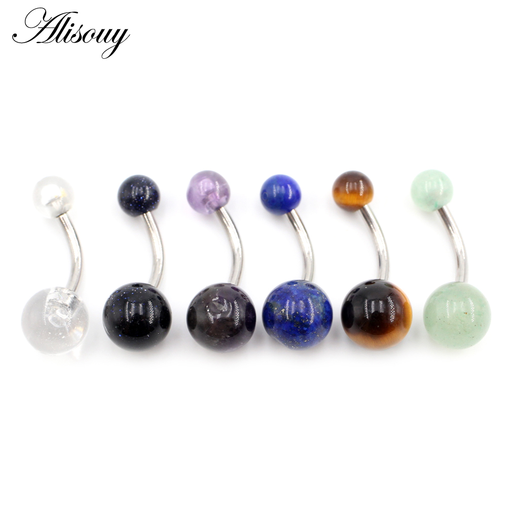 Alisouy 1 peça Novo Piercing de Umbigo Sexy em Aço Inoxidável com Pedras Naturais para Mulheres e Meninas, Joia Corporal