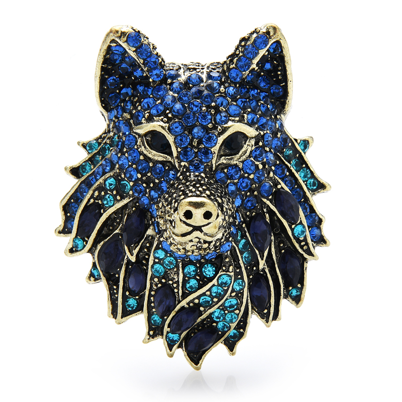 Wuli & baby – broches loup en strass scintillant pour femmes et hommes, 2 couleurs, noir, bleu, Cool, bijoux cadeaux