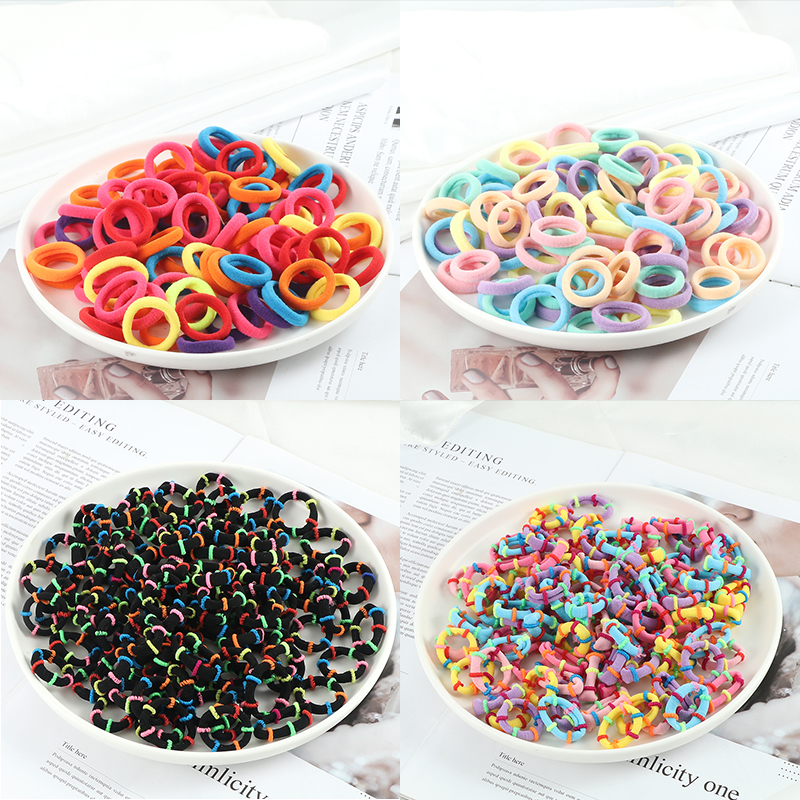 100 stks/set Meisjes Kleurrijke Nylon Haarbanden Kinderen Paardenstaart Houder Chouchou Kleine Elastische Hoofdband Leuke Kinderen Haaraccessoires