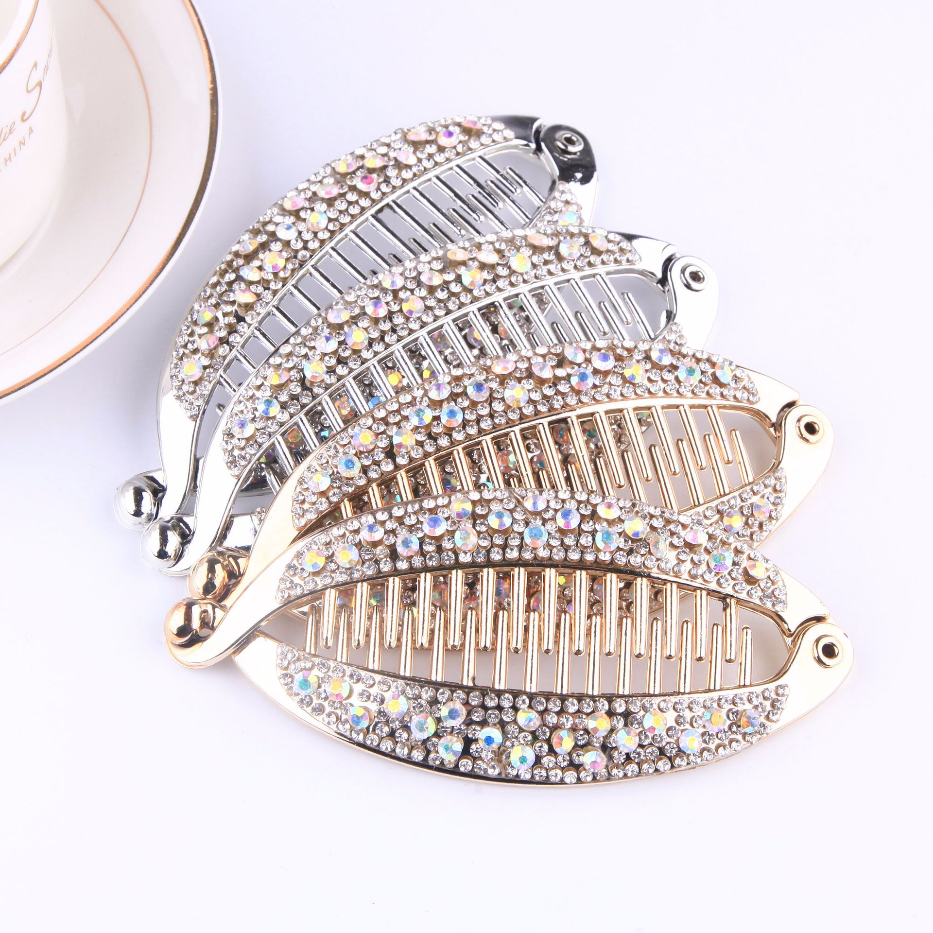 Pinzas para el pelo con forma de pez, horquillas con diamantes de imitación de gran tamaño, joyería para el cabello, pasador de plátano, accesorios para el cabello