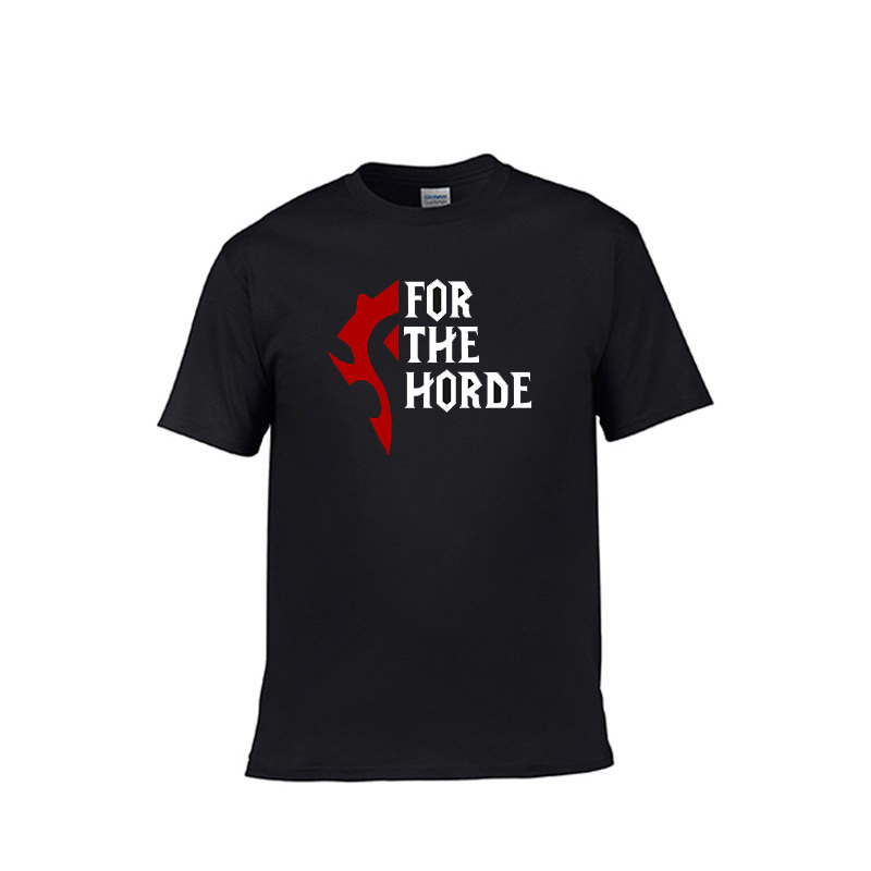 Pria 100% Cotton T Shirt Warcraft Dasar Tshirts Lengan Pendek Unisex Tee WOW Untuk Horde T-shirt Pria Hitam tee Wanita T