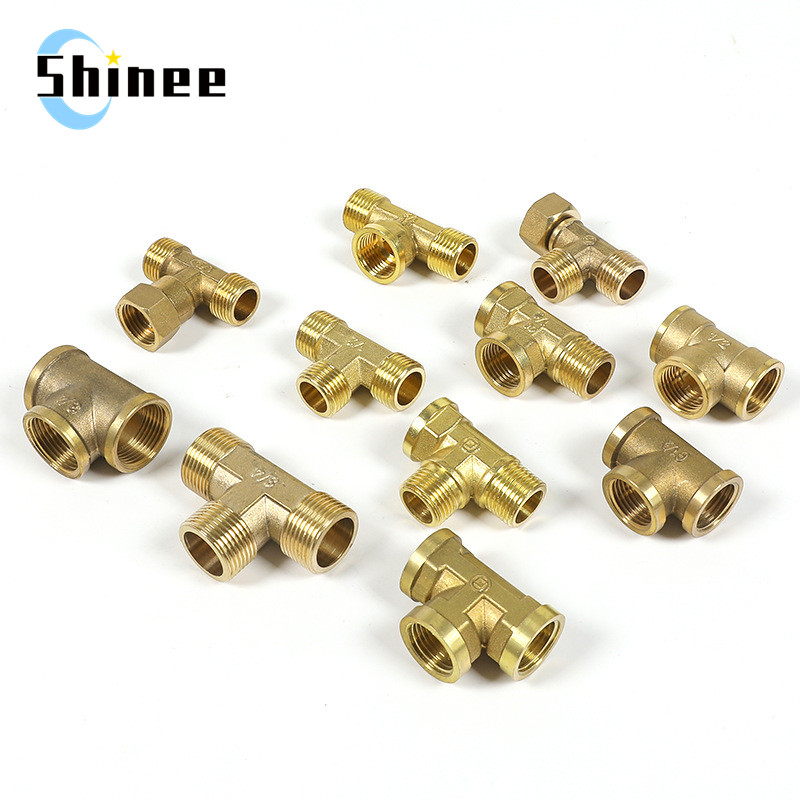 1Pc Pneumatic Brass Pipe fitting Male-Female Thread conversion connect 1/8" 1/4" 3/8" BSP Tee Type copper water oil gas adapter