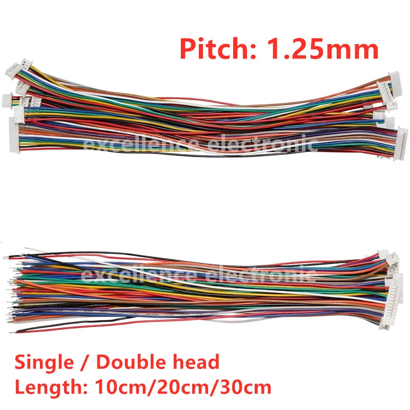 10 Uds Mini Micro JST 1,25 2/3/4/5/6/7/8/9/10 Pin conector hembra con cable 1,25 MM 10cm 15cm 20cm cabeza simple/doble estañada