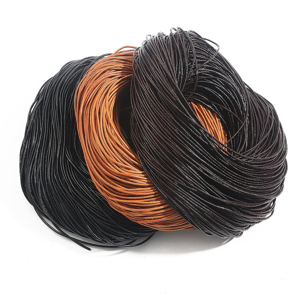 Cordão redondo de couro genuíno, marrom escuro/nu/preto, cordão para miçangas, pulseira para costura diy, colar, pulseira, suprimentos